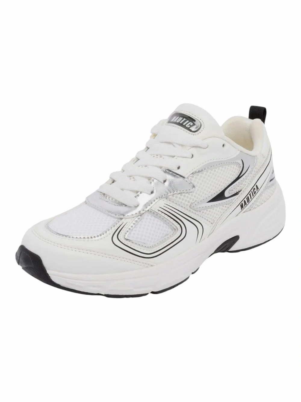 New in Box! Nautica Perelto White, Black & Silver Lace Up Jogger Sneakers Size 8